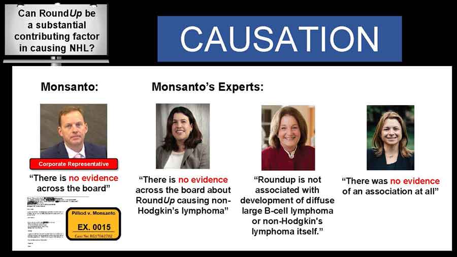 Images of Monsanto's experts stating that there is no evidence of RoundUp causing NHL